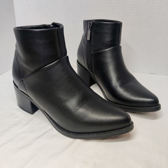 Blondo Eileen Waterproof Black Leather Heeled Ankle Booties Pointed Toe 6.5 - Picture 1 of 15